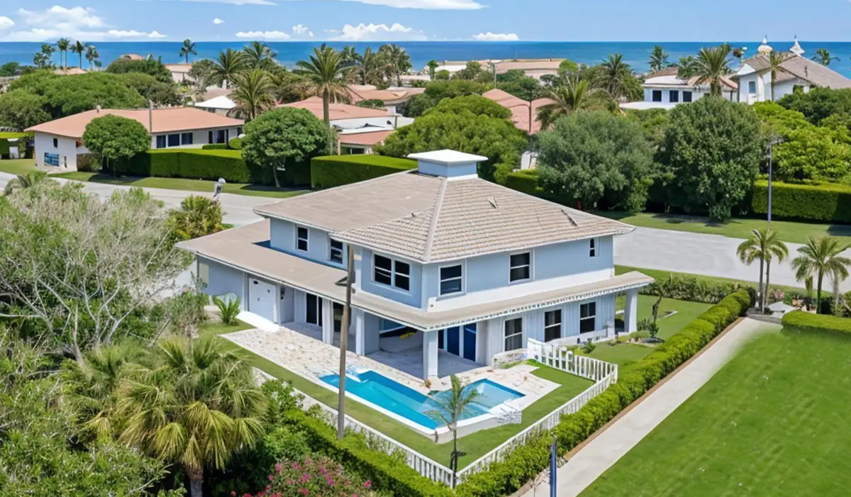 Custom two-story home with pool and palm trees in Vero Beach, Florida