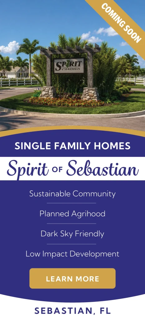 Spirit of Sebastian single family home community rendering in Sebastian Florida with clubhouse and planned sustainable neighborhood.